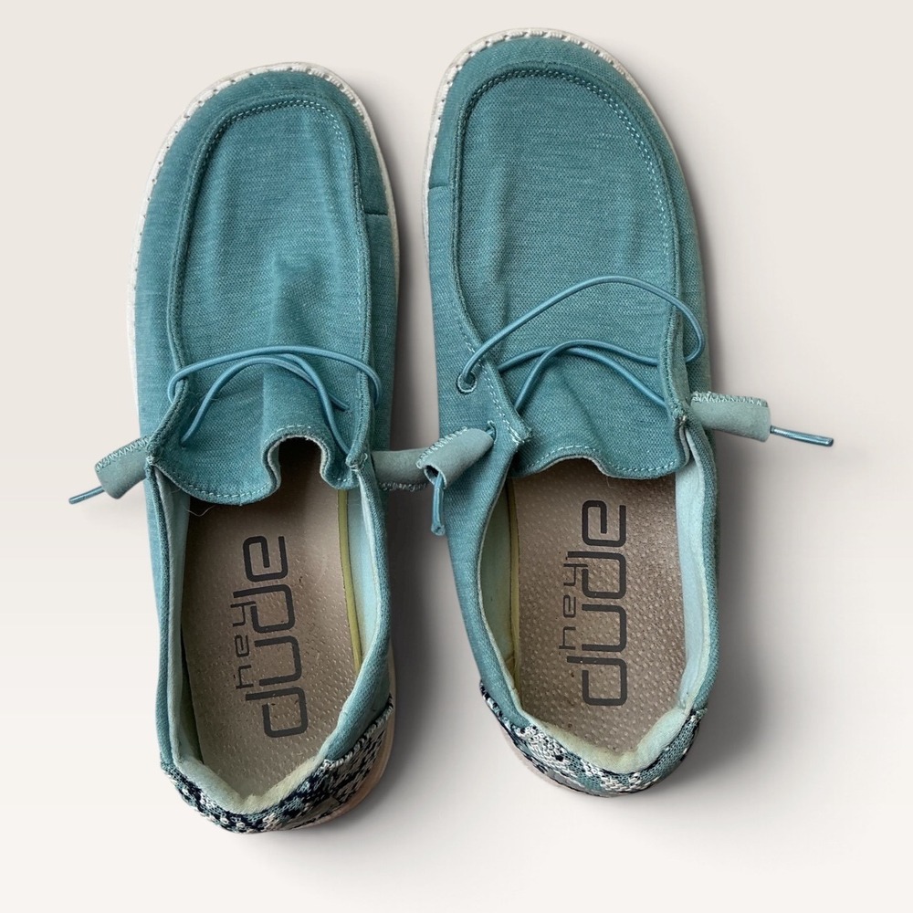 Hey Dude Wendy Stretch Fleece Teal Canvas Slip On Loafers Shoes Womens 9 - Picture 9 of 9